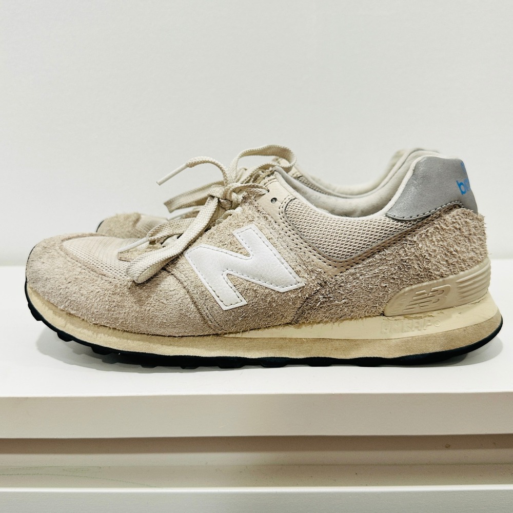 New Balance 574 Mens 8 Beige Hairy Suede Mesh Low Top Sneakers U574RZ2 - Picture 5 of 13